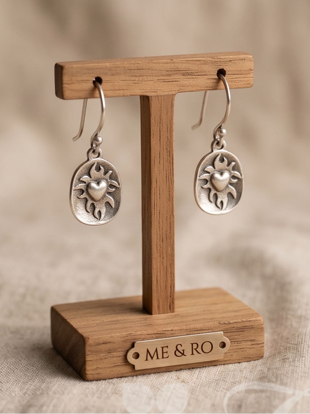 Me & Ro Silver Heart Flames Earrings Pierced Hooks
